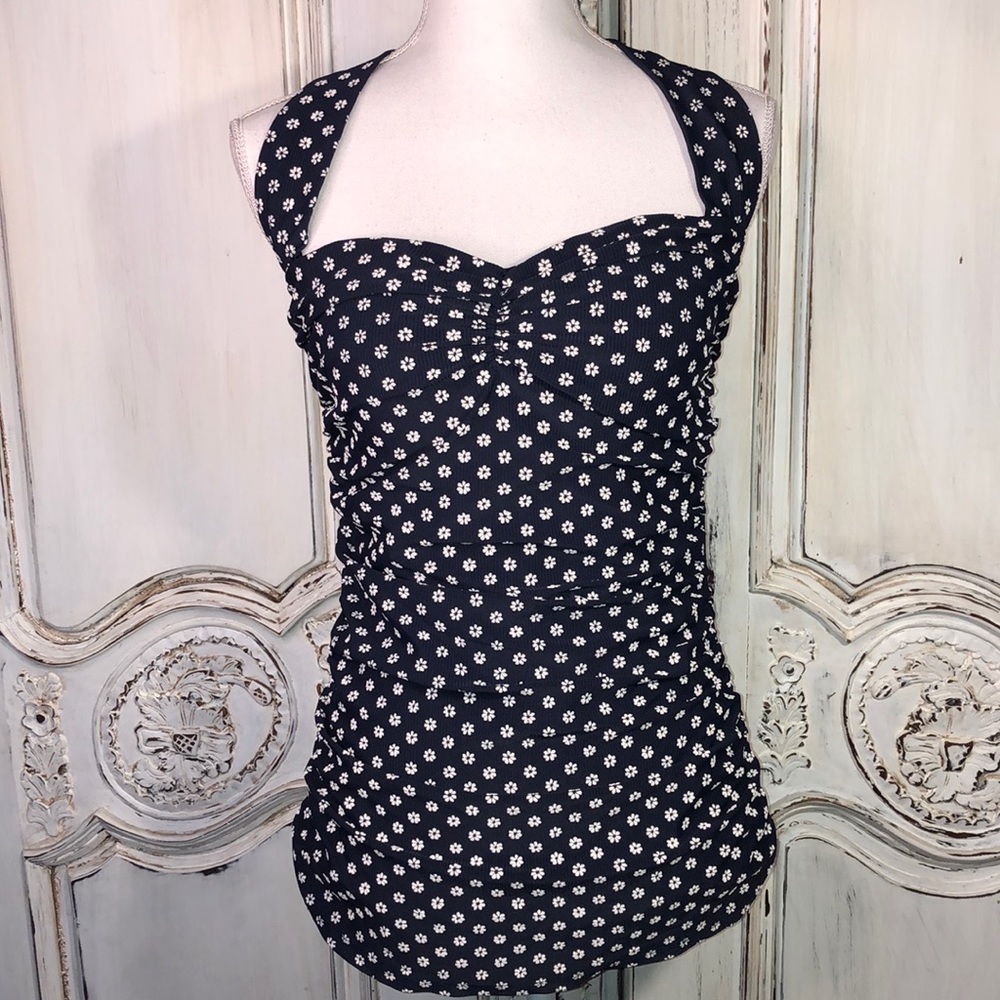 Esther Williams Retro Look Daisy Design Halter One Piece Swim Suit Size 14